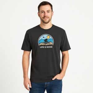 Life Is Good Crusher Tee 100% Cotton Mountain Biker Graphic Black L Outdoorcore